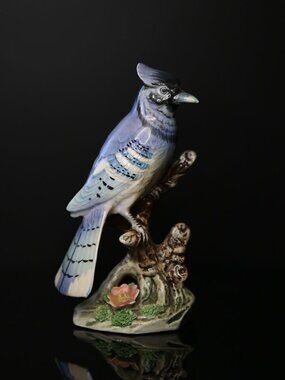 Vintage Norcrest Bird Blue Jay On Branch w Flowers Figurine Japan